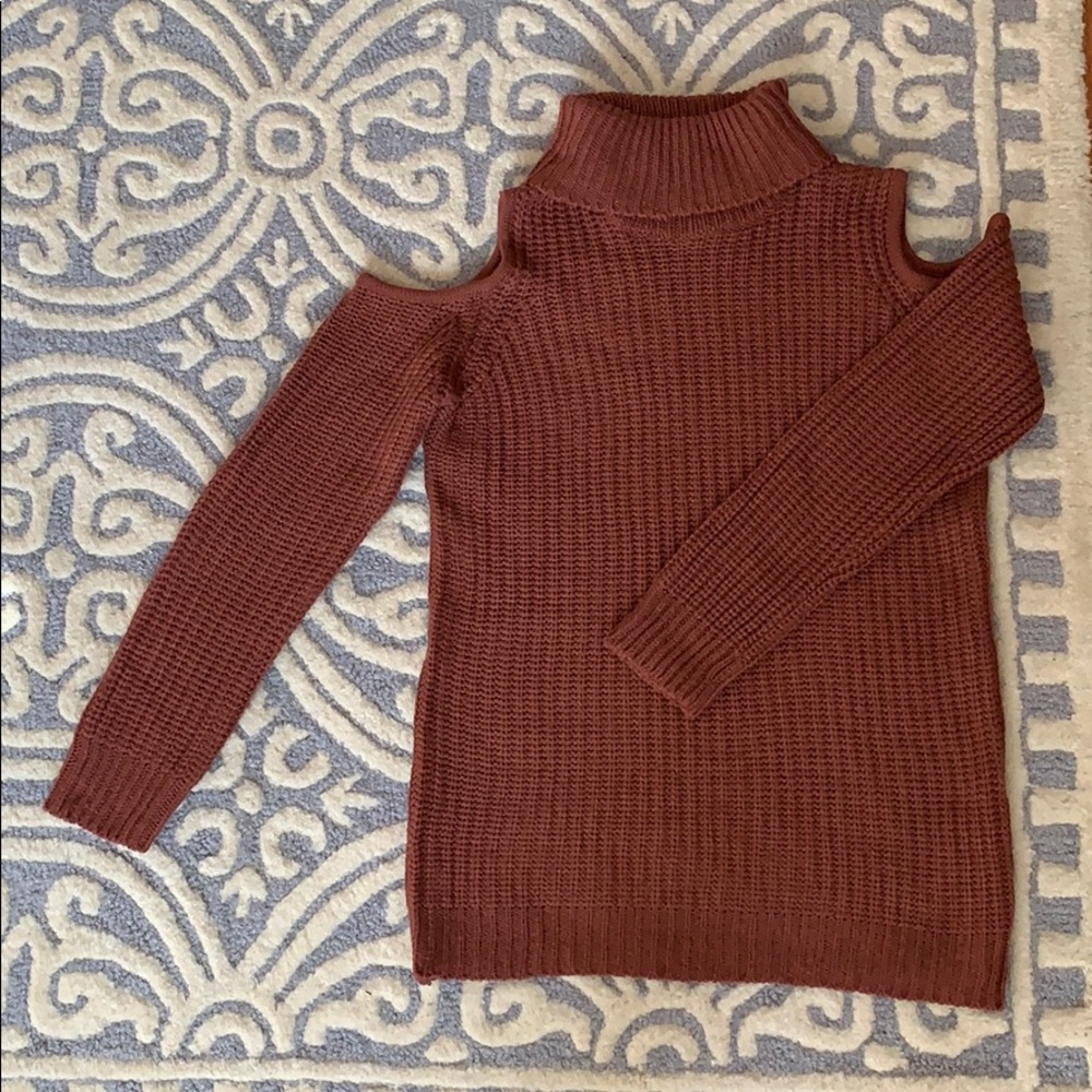 Cowl neck sweater with cut out shoulders